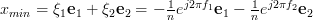 x_{min}=\xi_1 \mathbf{e}_1 + \xi_2 \mathbf{e}_2=-\frac{1}{n}e^{j2\pi f_1}  \mathbf{e}_1 -\frac{1}{n}e^{j2\pi f_2} \mathbf{e}_2